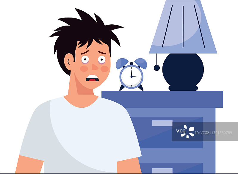 在家具前失眠的卡通男人图片素材