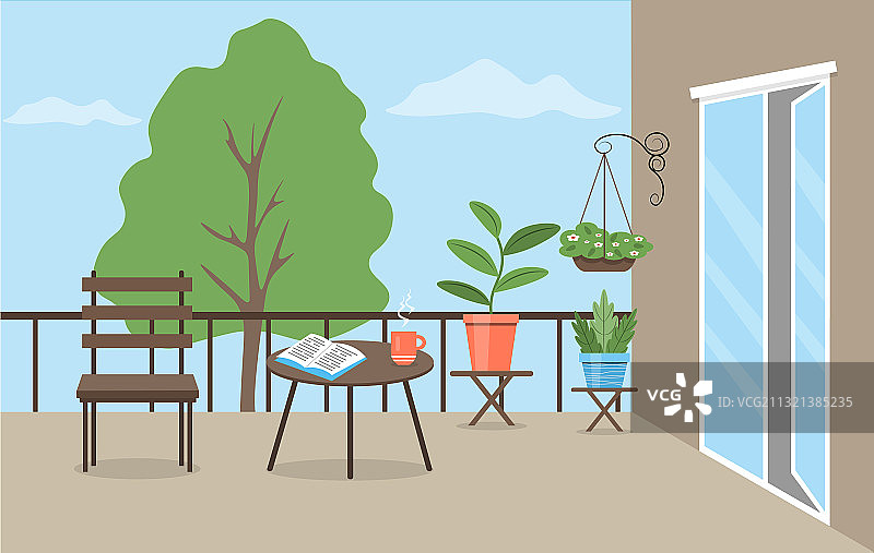 阳台上的花园家具和花盆图片素材