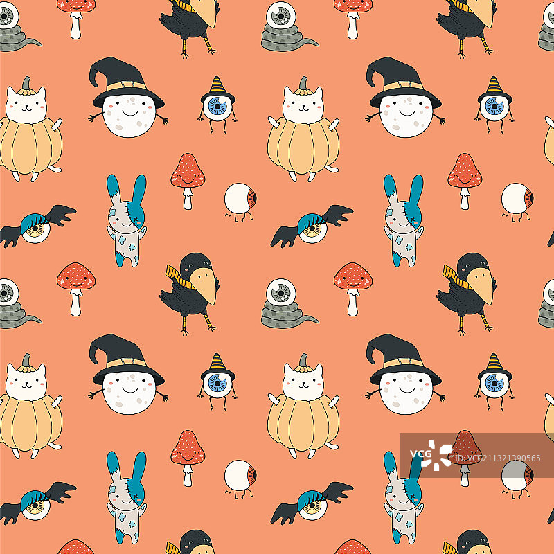 万圣节人物可爱无缝图案图片素材