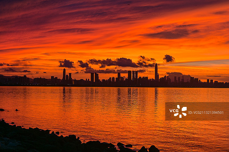 深圳湾公园的火烧云图片素材