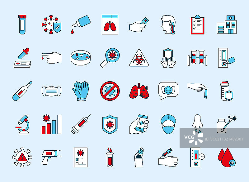 新冠病毒检测线性图标集图片素材