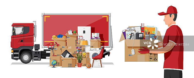 装满家居物品的配送卡车图片素材