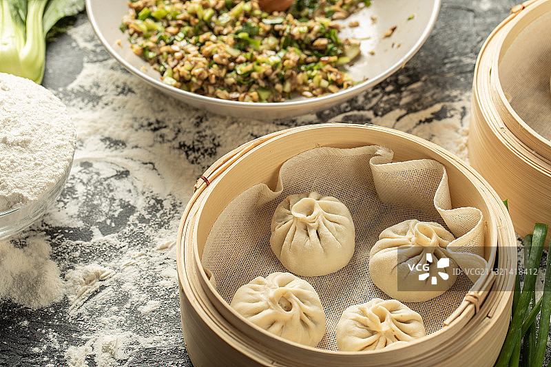 中国传统美食包子制作过程图片素材