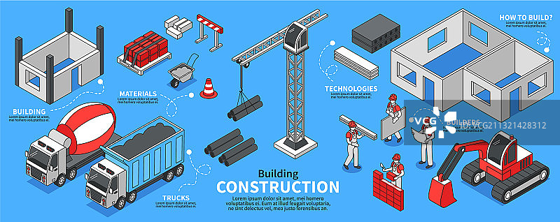 建筑施工2.5D信息图图片素材