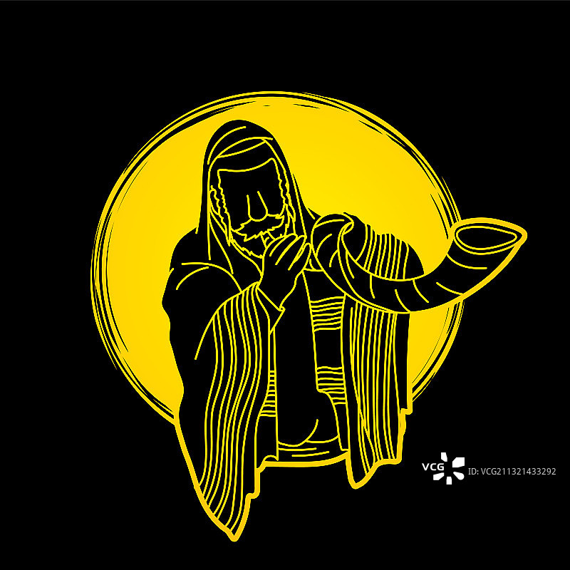 犹太人在节日中吹响号角图片素材