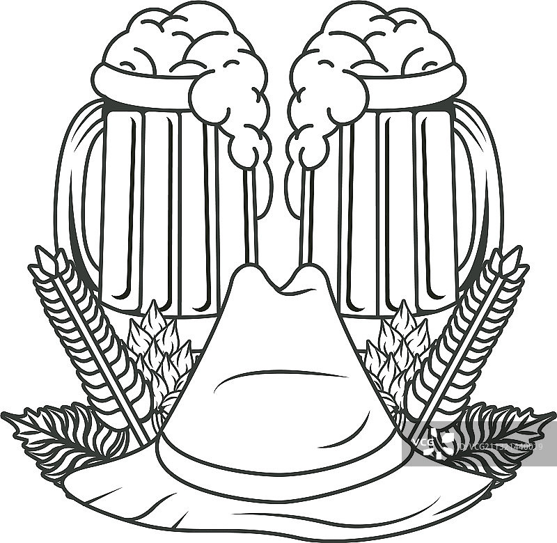 啤酒罐、饮料和蒂罗尔帽子图片素材