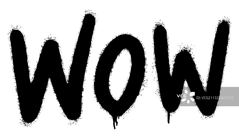白色背景上的涂鸦喷绘“哇”字图片素材