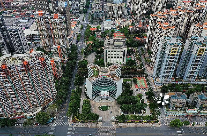 广东省东莞市石龙镇金沙湾广场石龙镇政府航拍图片素材