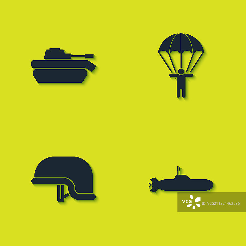 军用坦克潜艇头盔和降落伞套装图片素材