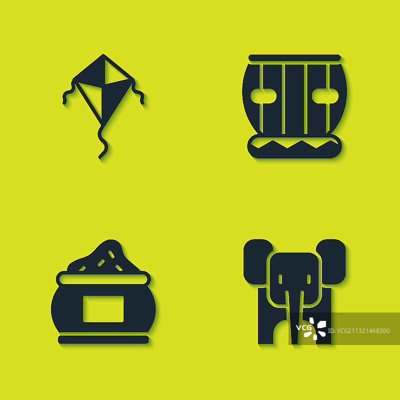 风筝、大象、印度香料和乐器组合图片素材