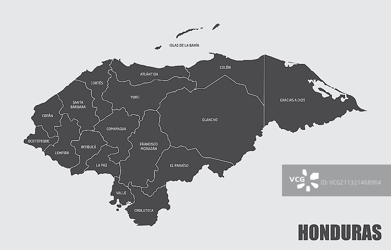 洪都拉斯行政区划地图图片素材