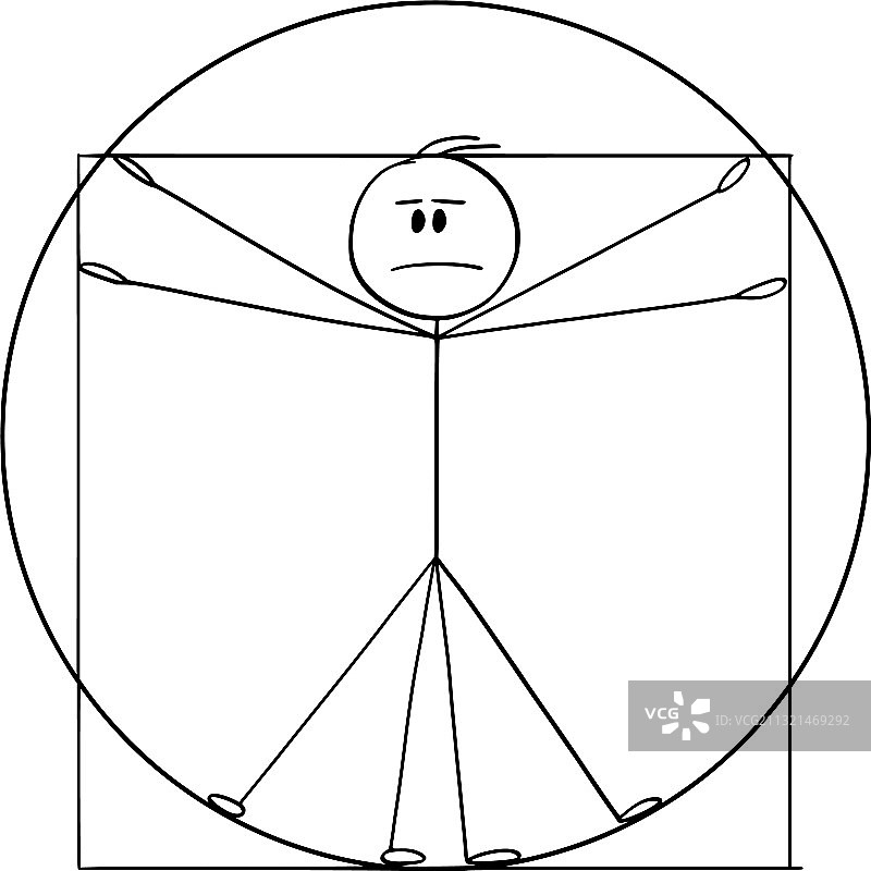 基于维特鲁威人的卡通火柴人图片素材