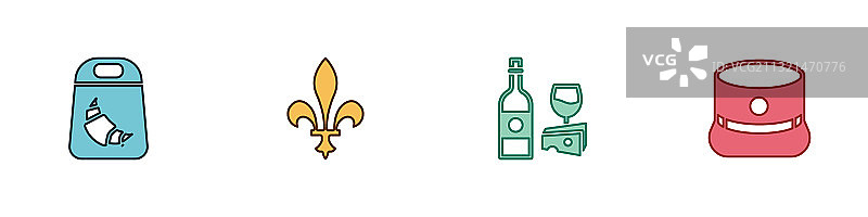 羊角面包包装、百合花饰与葡萄酒瓶图片素材