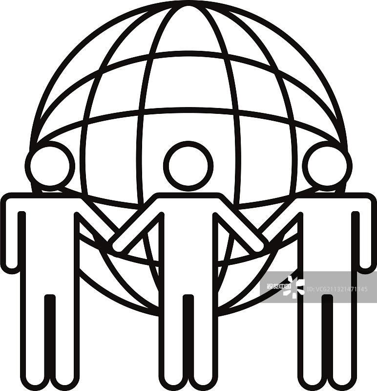 团体人物剪影和球体浏览器图片素材