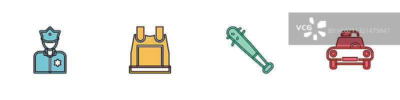 警官防弹衣棒球棒套装图片素材