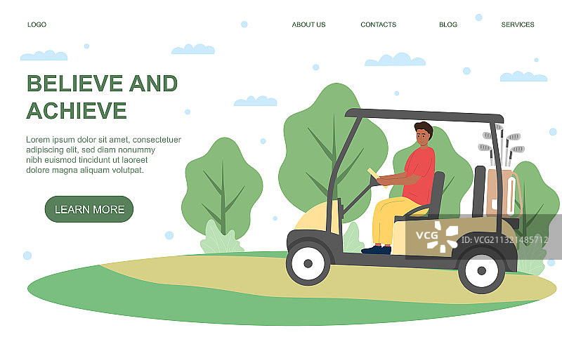 青年男子驾驶高尔夫球车图片素材