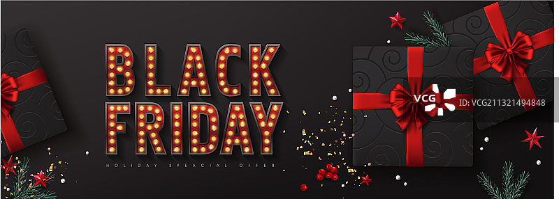 复古灯泡黑色星期五促销banner图片素材