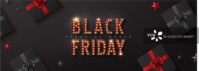 复古灯泡黑色星期五促销banner图片素材