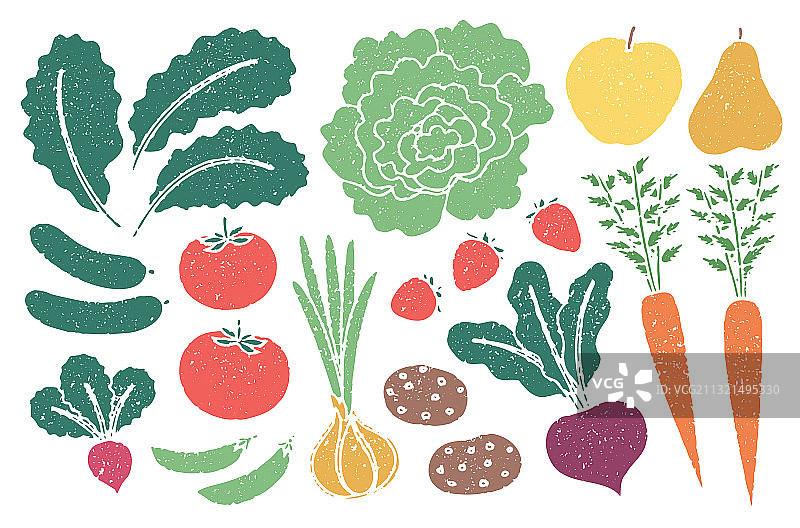 颗粒纹理的复古农产品套装图片素材