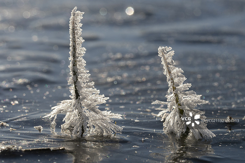 冰冻湖泊特写图片素材