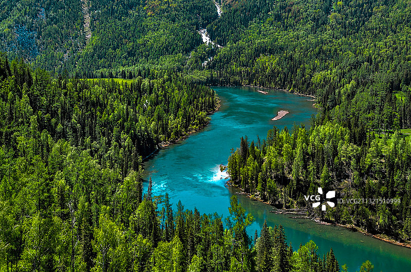 森林，河流，卧龙湾图片素材