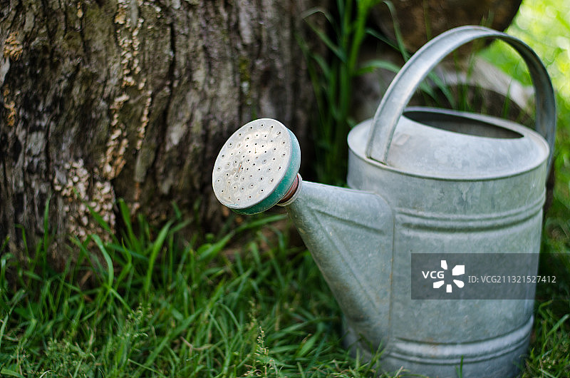 田野上的浇水壶特写图片素材