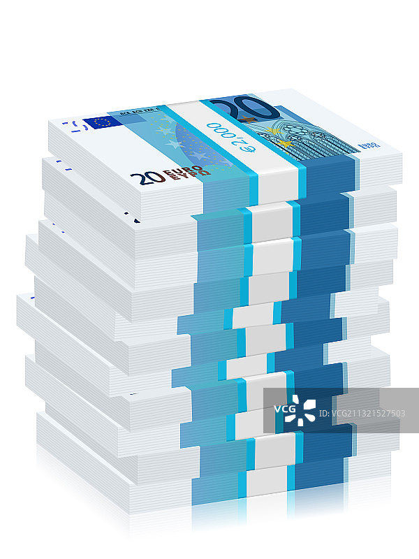 20欧元纸币堆叠图片素材