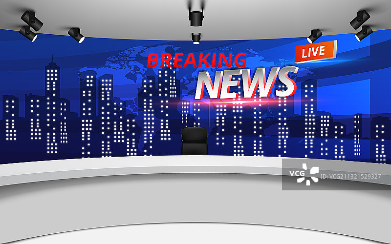 夜景城市新闻演播室图片素材