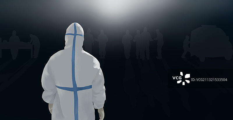 穿防护服的医务人员背影图片素材