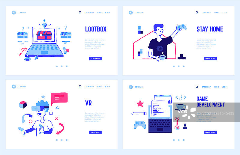 游戏着陆页，游戏开发和3D VR图片素材