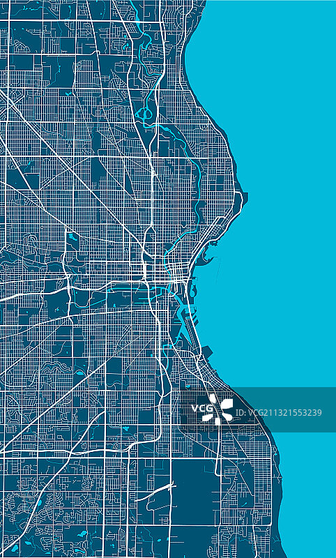 密尔沃基城市线性打印地图图片素材