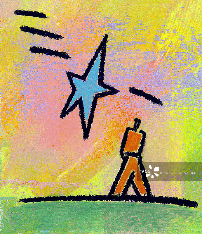 男人在星空下行走 插画图片素材