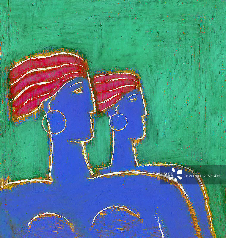 两个戴着耳环的女性侧面轮廓插图图片素材