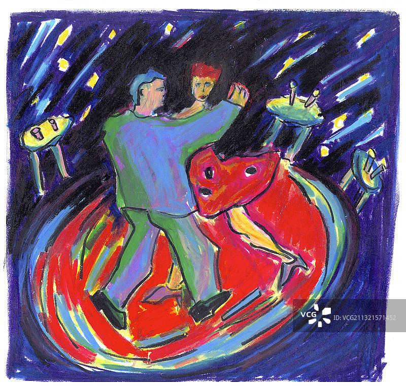 情侣在红色圆圈上跳舞，插图图片素材