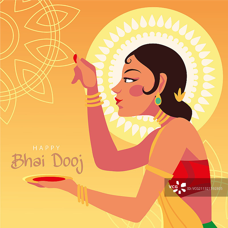 兄友弟恭节快乐与端碗的印度女性卡通形象图片素材