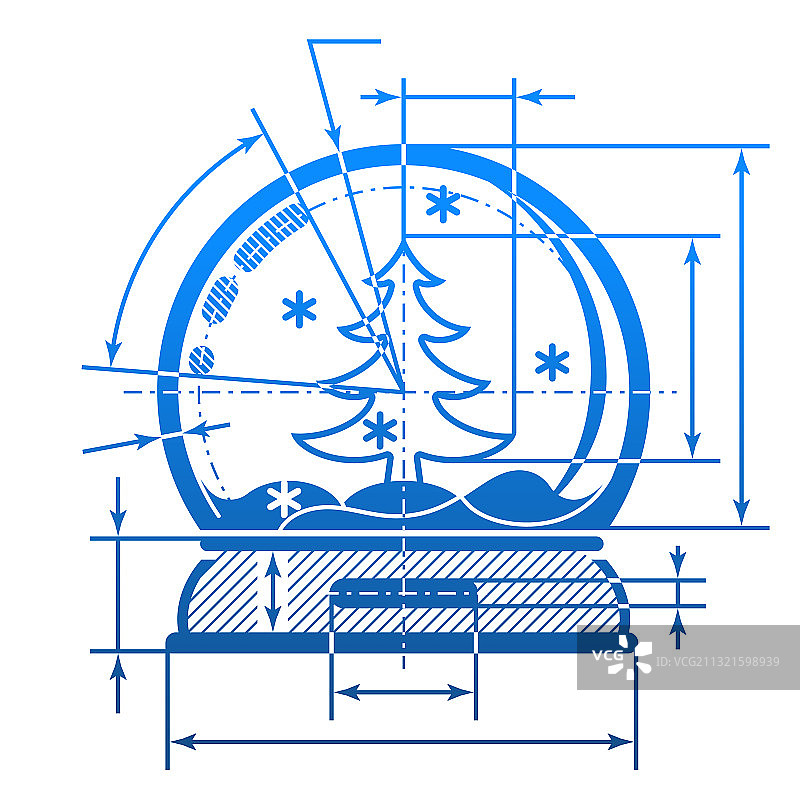 带尺寸线的圣诞雪球符号图片素材