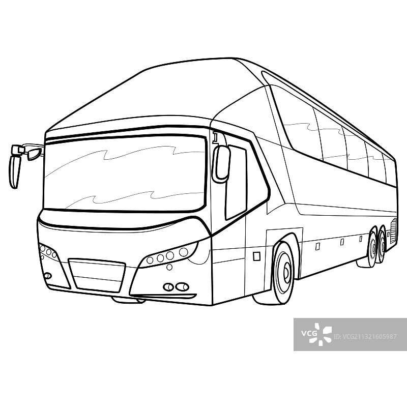 公交车素描涂色本卡通独立物体图片素材