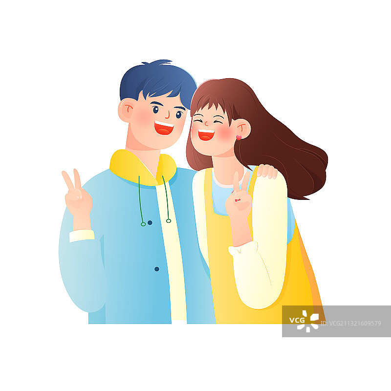 情人节假日情侣甜蜜相拥拍照矢量插画图片素材