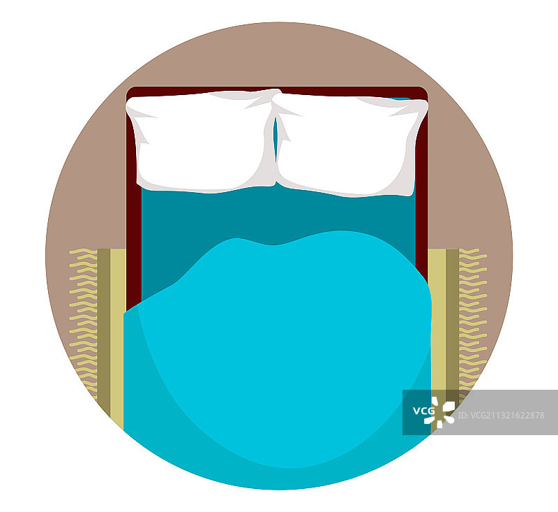 白色枕头和蓝色毯子的床俯视图图片素材