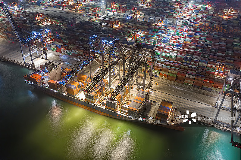 深圳盐田港夜景航拍图片素材