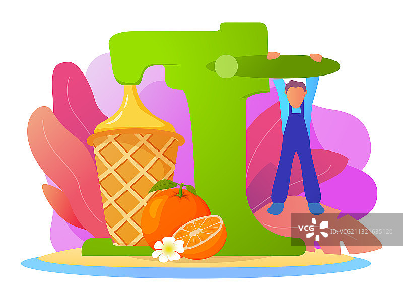 卡通橙色华夫杯冰淇淋机图片素材