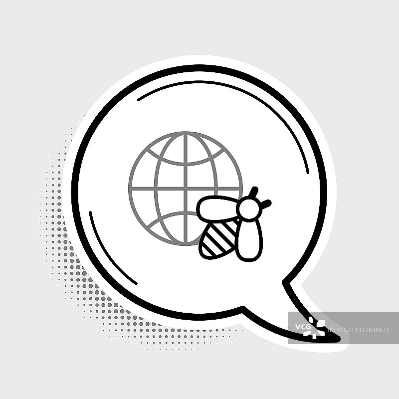 手绘线条蜂窝地图与蜜蜂图标图片素材