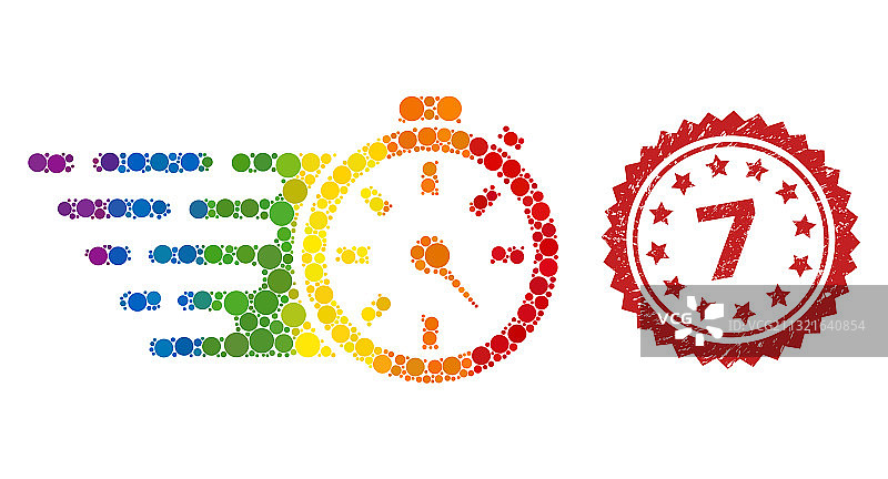 7印章和光谱定时器拼贴图片素材