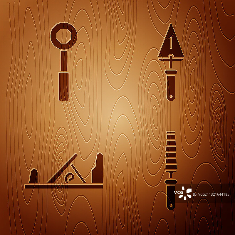 木工凿子、扳手与木材图片素材