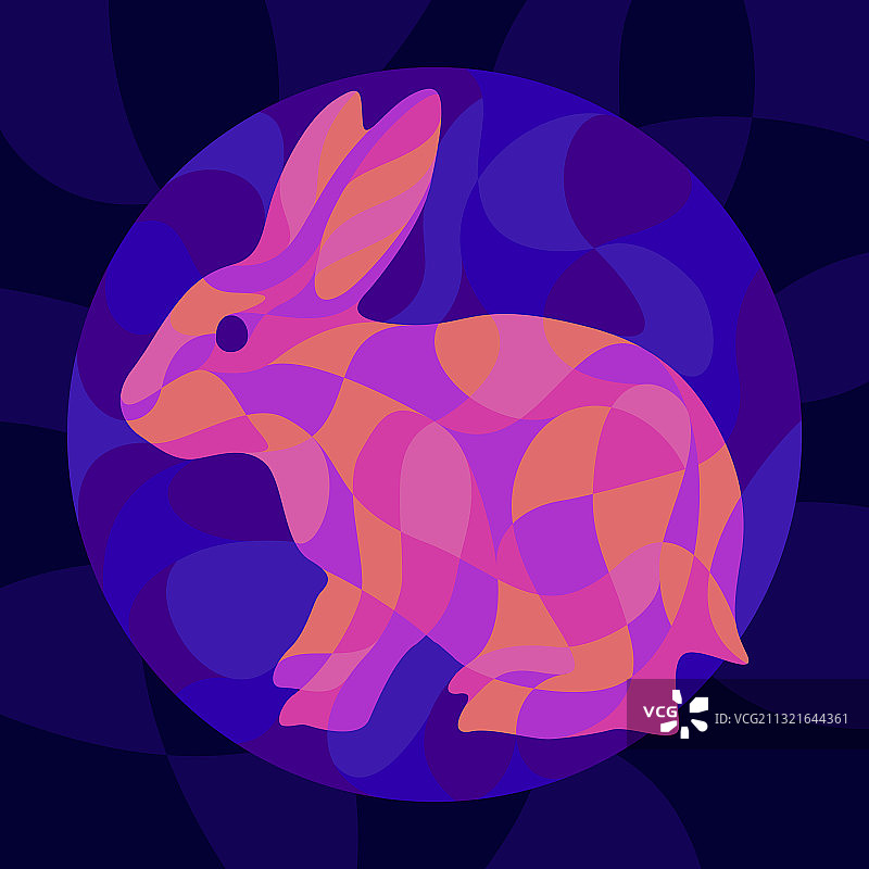 闪亮霓虹色兔子轮廓艺术图片素材