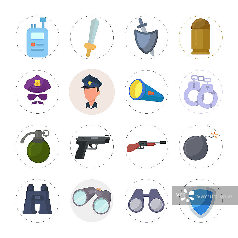 武器平面图标设置与警察水枪图片素材