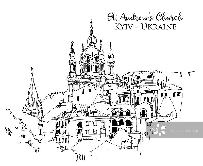 基辅圣安德烈教堂素描图片素材