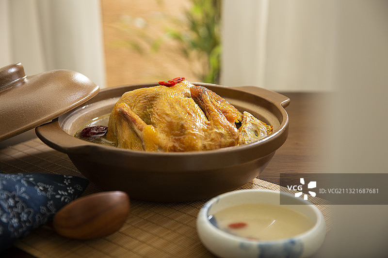 中华美食砂锅茶叶鸡静物图片素材