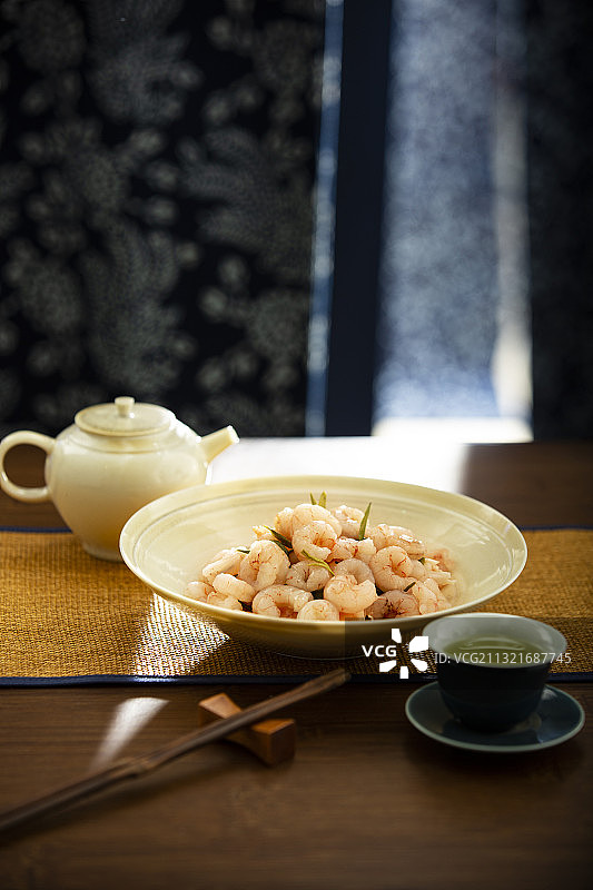 中华美食龙井虾仁和茶道图片素材