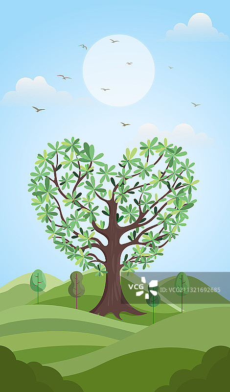 春天爱心树植物植树节教育矢量环保插画海报图片素材